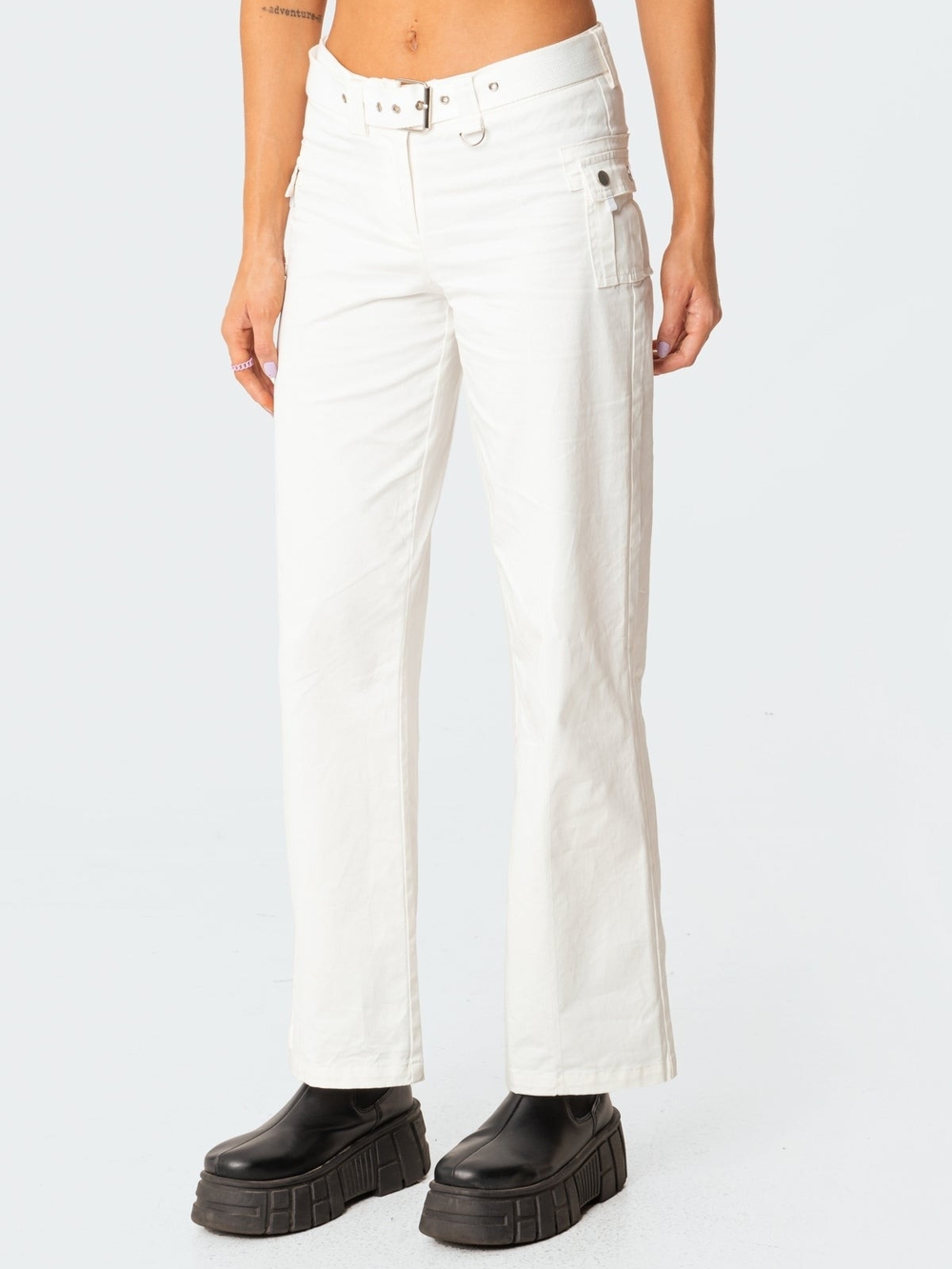 Edikted White Cargo Straight Pants Size Small